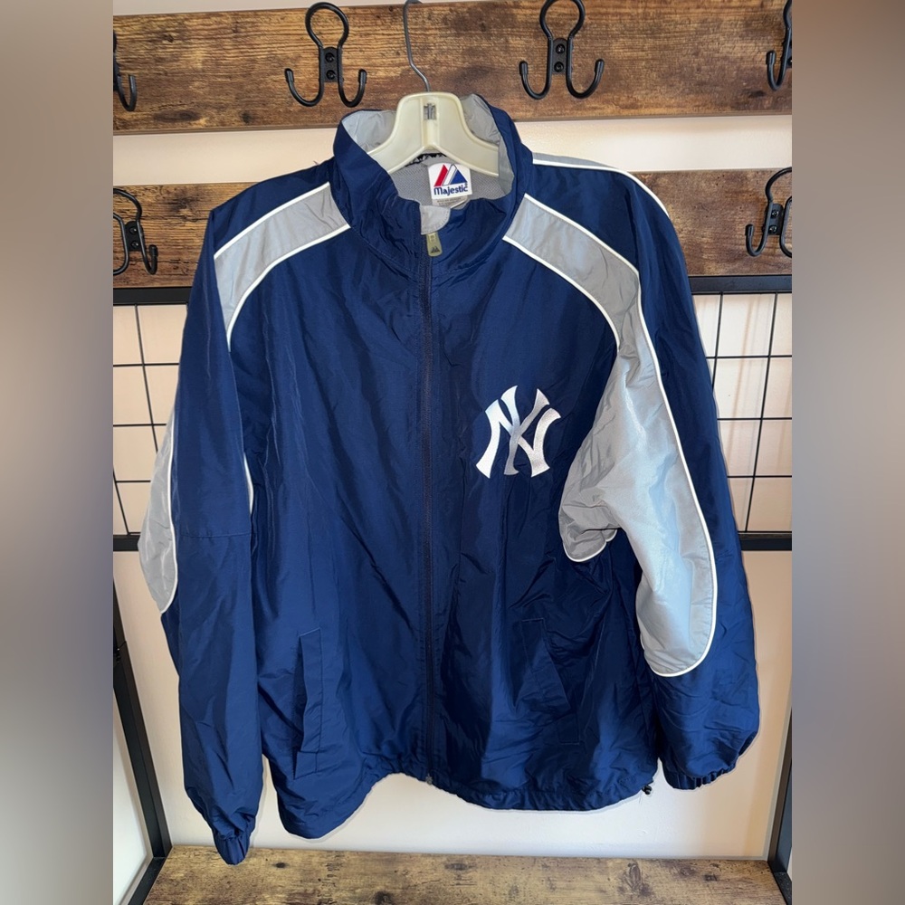 NEW YORK YANKES BASEBALL TRACK‎ JACKET FULL ZIP MAJESTIC sz L Large MEN V